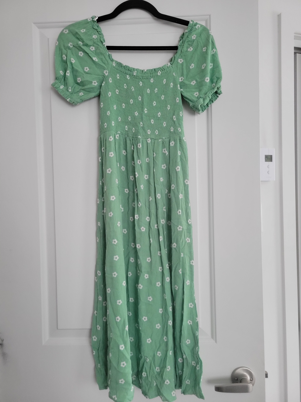 twik Light Green Floral Midi Dress with Puff Sleeves
